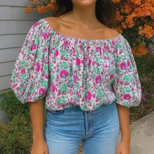 SZ Blockprints Flowy Off The Shoulder Top
